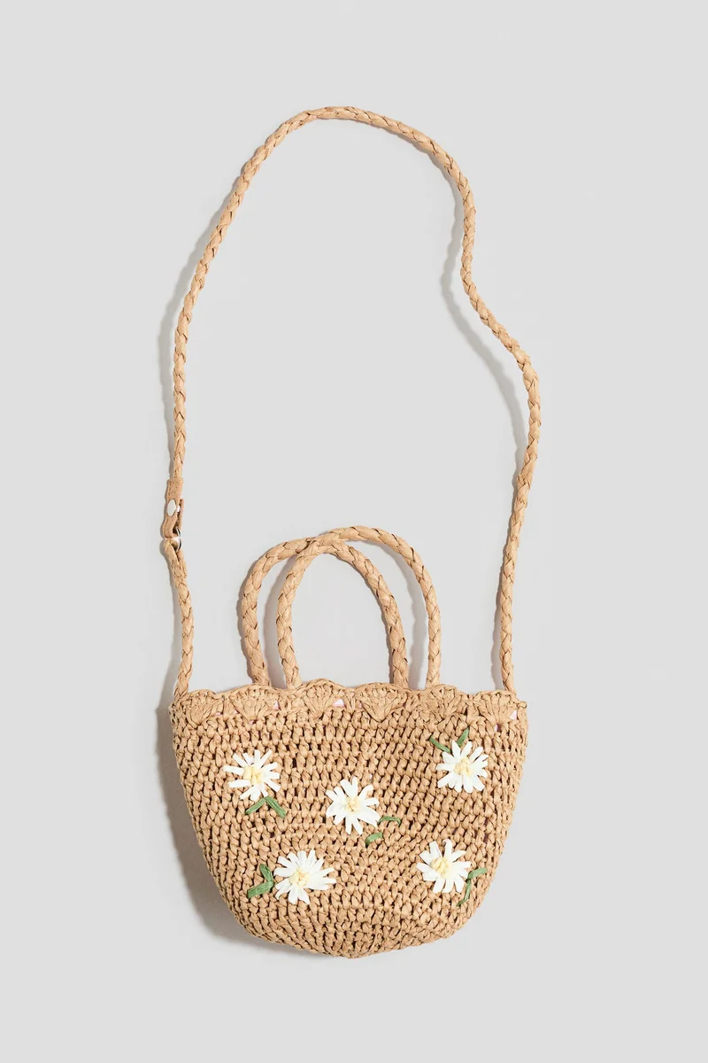 H&M Appliquéd straw crossbody bag